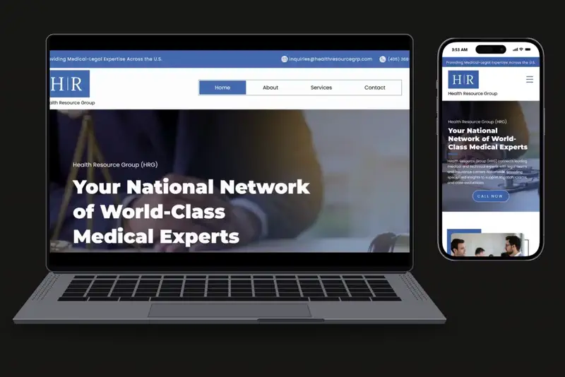 Health Resource Group professional services website design shown on laptop and mobile