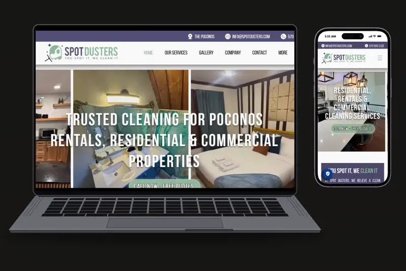 Spot Dusters cleaning service website design shown on laptop and mobile